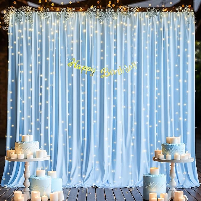 10 Panels Baby Blue Backdrop Curtain for Baby Shower Parties Wrinkle Free Light Blue Curtains Backdrop Drapes Fabric Decoration for Birthday Party Photography 50ft x 10ft