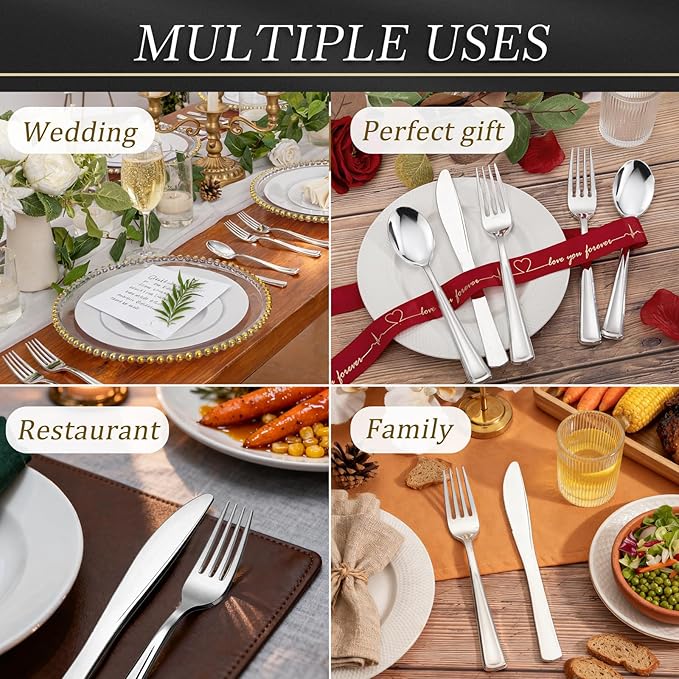 WDF 160 Pieces Silver Plastic Silverware - Silver Disposable Silverware - Plastic Silverware Heavy Duty - 80 Forks 40 Knives 40 Spoons - Disposable Cutlery Perfect for Christmas Wedding/Party