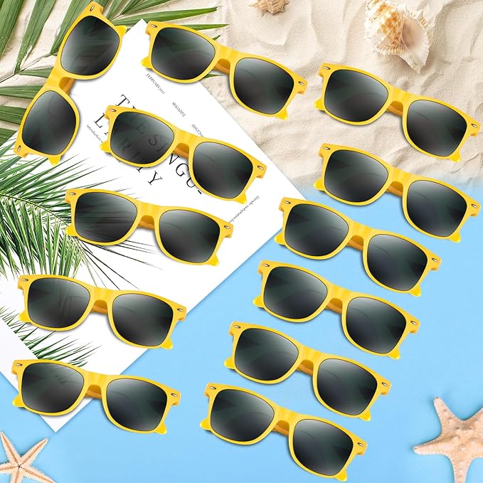 NEBURORA 12 Pack Yellow Neon Sunglasses Bulk Retro Colorful Party Glasses for Adult Men Women Birthday Wedding Summer Beach Pool Party Supplies