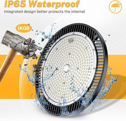 Super Bright 200W UFO LED High Bay Lights 30000Lm 5000K Daylight AC100-277V Play& Plug&5ft Cable High Bay LED Shop Lights for Warehouse Workshop Gym Garage Barn 8 Pack
