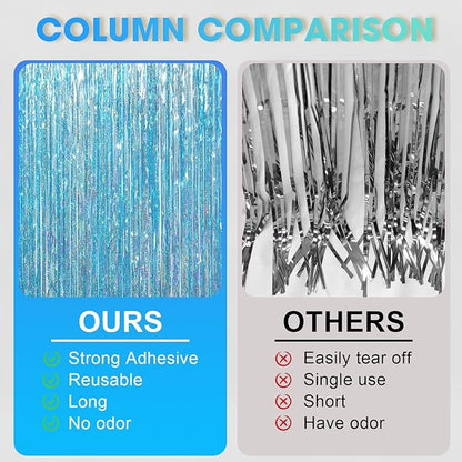 3 Pack 3.3 x 6.6 ft Light Blue Foil Fringe Backdrop Curtains, Tinsel Streamers Party Decorations, Fringe Backdrop for Birthday, Baby Shower, Gender Reveal, Graduation