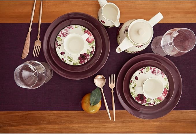 Solino Home Linen Small Table Runner 48 Inches - Athena, 100% Pure Linen Chambray Burgundy Table Runner 14 x 48 Inch Ideal for Dresser and Coffee Tables - Fall, Winter, Christmas, New Year