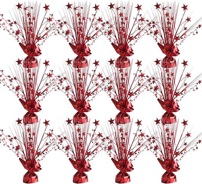 12 Pack Metallic Red Foil Spray Centerpieces Stars Brust Table Centerpieces for Wedding Birthday Anniversary Holiday Party Decor, Metallic Star Balloon Wights for Party, Table Decor for Party