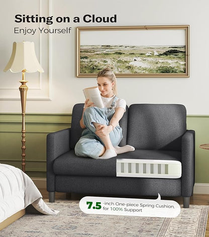 Loveseat Sofa, 51" Love Seat, Comfy Teddy Small Loveseat for Small Spaces, Tool-Free Setup Sofa Couch for Bedroom, All-Wood Couches for Living Room, No Pillow Included, Grey