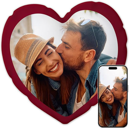 Be Burgundy Custom Heart Shaped Photo Pillow Cover 16x16 Inch – Personalized Couple Pillow with Names, Romantic Photo Cushion for Lovers, Engagement, Anniversary, or Wedding Gift for Him or Her