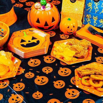 Halloween Tablecloth, 6-Pack Disposable Table Cloths, Pumpkins Plastic Covers, 54 x 108 Inches, Party Decorations