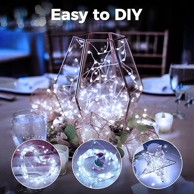 6 Pack 33FT 100LED Fairy String Lights Battery Operated with Remote and Timer,IP65 Waterproof Dimmable Copper Wire 8 Modes LED Twinkle Lighting Indoor Outdoor for Bedroom Christmas Decor-Cool White