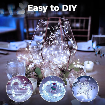 3 Pack 33FT 100LED Fairy String Lights Battery Operated with Remote and Timer,IP65 Waterproof Dimmable Copper Wire 8 Modes Twinkle Lighting for Indoor Outdoor Bedroom Christmas Decor-Cool White
