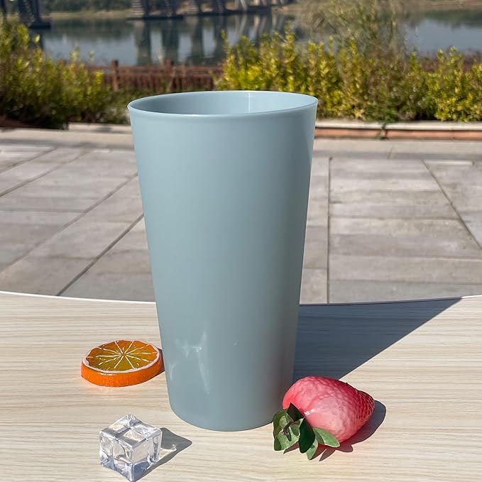 32 oz Plastic Cups Reusable, Unbreakable Plastic Tumblers set of 8, BPA Free Durability & Dishwasher Safe Eco-Friendly Drinks Cup for Kitchen, Home, Office, Outdoor (Grey Stone)