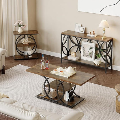 GiftGo Narrow Sofa Table 47.2 Inch, Industrial Sofa Table Behind Couch, Vintage Entry Console Table with Storage for Entryway, Living Room, Foyer, Elegant Design (Rustic Brown, 47.2)