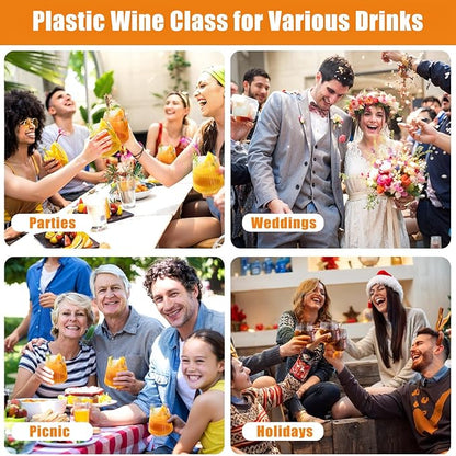 Ciaell 30 Pack Plastic Ribbed Wine Glasses - 14 OZ Thicker Origami Stemless Disposable Wine Champagne Whiskey Unbreakable Clear Cocktail Glass, Reusable Wine Cups for Home Party Wedding Bar