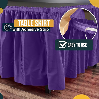 Exquisite Ruffle Table Skirt Purple 6 Pack 14 Ft Long for Rectangle 6ft Plus or Round Tables With Adhesive Strip for Gender Reveal Decor & Happy Birthday Parties