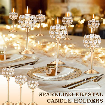 Crystal Candle Holders Set of 3 for Wedding Centerpieces Gold Or Silver Candle Holders Bulk Decorative Tealight Candle Holder for Wedding, Party,Table Centerpieces Decoration (Golden, 2 Sets(6 Pcs))
