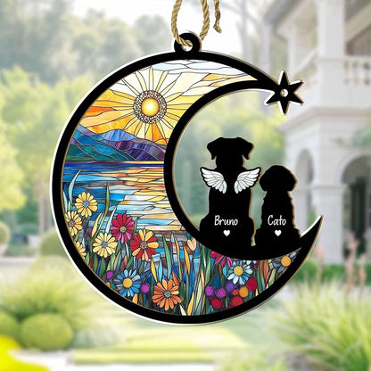 Personalized Pet Memorial Suncatcher – Custom Dog & Cat Suncatcher with Name, Breed, and Multiple Background Options for Up to 3 Pets, Pet Loss Sympathy Gift, Memorial Keepsake for Dog and Cat Lovers