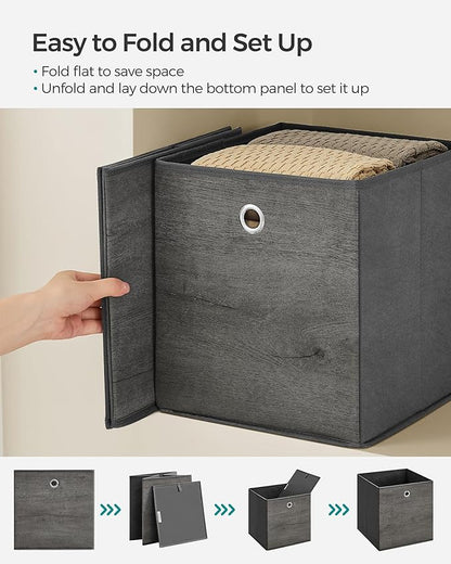 SONGMICS Storage Cubes, Set of 6 Storage Bins with Handles, Foldable Oxford Fabric and Non-Woven Fabric Storage Boxes, 10.2 x 10.2 x 11 Inches, Fit Cube Storage Unit, Misty Gray URFB126G01