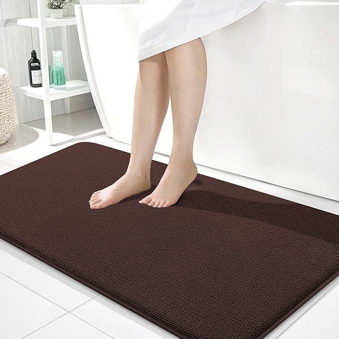OLANLY Thick Memory Foam Bath Mat Rug 40x24, Extra Soft Absorbent Bathroom Rug, Quick Dry Bath Mats, Non-Slip, Machine Washable Carpet for Bathroom, Tub and Shower, Home Decor Accessories, Brown