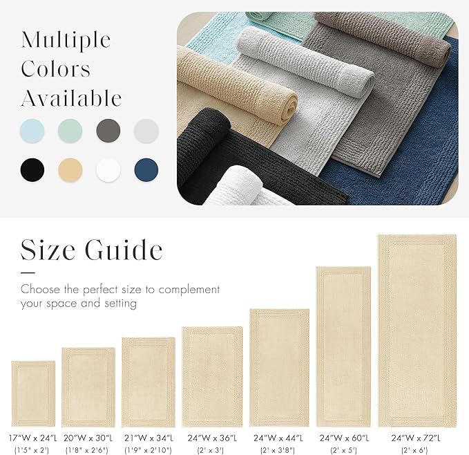 Madison Park Splendor Reversible 100% Cotton Tufted Bathroom Rug-3000 GSM Hotel Quality Luxurious Plush Medium Pile Bath Mat Absorbent, Quick Dry, Shower Room Décor, 24x36 Natural