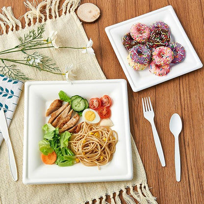 ECOLipak 10 Inch Square Paper Plates, 300 Pack Compostable Heavy Duty Biodegradable Paper Plates, Made from Sugarcane, Eco Friendly White Disposable Plates for Party, Dinner