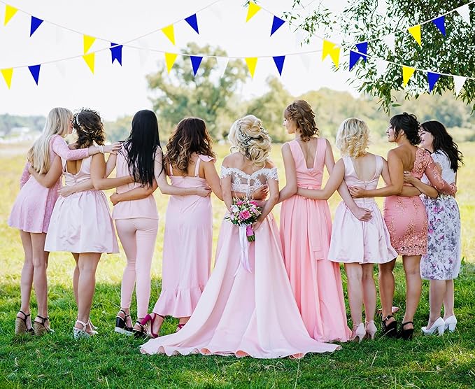 100 Feet 60 Pcs Yellow White and Blue Pennant Banner Flag String Hanging Triangle DIY Flag, Bunting Streamers Decoration for Grand Opening, Birthday, Wedding Celebration (Yellow White & Blue)