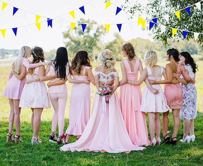100 Feet 60 Pcs Yellow White and Blue Pennant Banner Flag String Hanging Triangle DIY Flag, Bunting Streamers Decoration for Grand Opening, Birthday, Wedding Celebration (Yellow White & Blue)