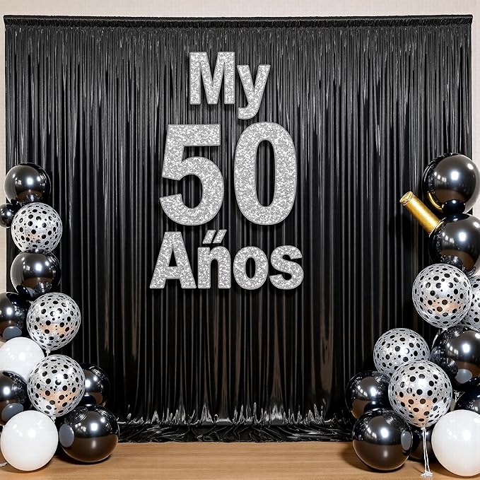 10ftx10ft Shimmer Black Sequin Backdrop Curtain for Parties, Thick Wrinkle Free Glitter Backdrop Drapes Photo Back Drop Curtains for Birthday Wedding Halloween Photography Background-2 Panels 5x10ft