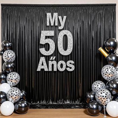 10ftx10ft Shimmer Black Sequin Backdrop Curtain for Parties, Thick Wrinkle Free Glitter Backdrop Drapes Photo Back Drop Curtains for Birthday Wedding Halloween Photography Background-2 Panels 5x10ft