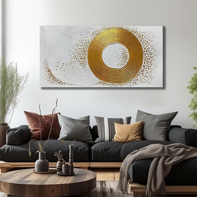White and Gold Artwork for Wall Bedroom Large Abstract Wall Decor for Living Room Modern Oil Painting Wall Art for Office Size 29 x 58 Inch