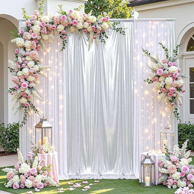leegleri 40x10ft Thick Silver Glitter Backdrop Curtain Panels for Parties, Wrinkle Free Sequin Sparking Photo Backdrop Drapes, 8 Panels 5x10ft Shimmer Back Drop Cloth for Wedding Birthday Photography