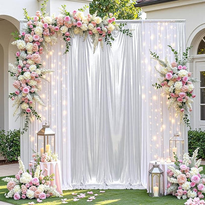 leegleri 10x10ft Thick Silver Glitter Backdrop Curtain Panels for Parties, Wrinkle Free Sequin Sparking Photo Backdrop Drapes, 2 Panels 5x10ft Shimmer Back Drop Cloth for Wedding Birthday Photography