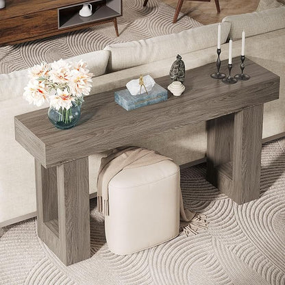 Tribesigns 63-Inch Long Console Table, Wooden Rectangular Sofa Table Behind The Couch, Farmhouse Entryway Table for Entrance, Hallway, Living Room (Grey)