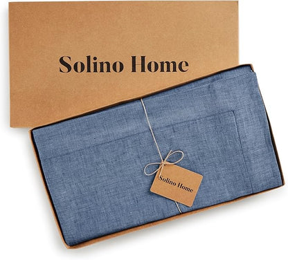 Solino Home Linen Tablecloth 60 x 90 Inch - 100% Pure Linen Blue Denim Table Cloth for Rectangular Tables - Athena, Machine Washable Cloth Tablecloth for Christmas, New Year