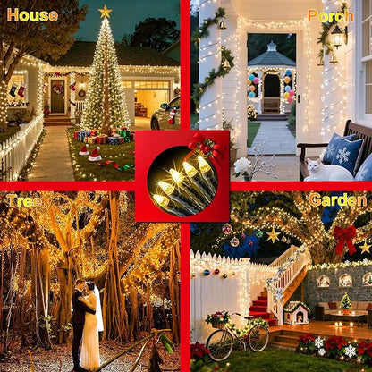 240FT 750LED Christmas Lights,12 Modes Warm White Outdoor String Lights with Timer & Dimmable, Waterproof Green Wire Christmas String Lights for Indoor Tree Xmas Patio Fence Wedding Party Decor
