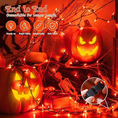 HEYFUNi Orange Halloween Lights,13ft 50-Count Incandescent Halloween Mini String Lights with Black Wire, Orange Christmas Lights Waterproof for Outdoor,Indoor,Patio,Home,Fall,Party Decor