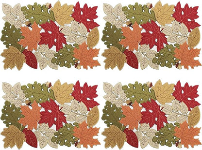 KEVA Fall Placemats Set of 4, 13inch x 19inch, Fall Decorations for Home Kitchen Dining Table, Thanksgiving Harvest Autumn Maple Leaves Embroidered Placemats