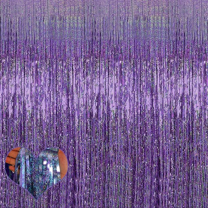 4 Pack 3.2Ft x 8.2Ft Light Purple Fringe Curtain Backdrop, Sparkle Metallic Tinsel Foil Fringe Streamers Background for Photo Booth Birthday Wedding Baby Shower Halloween Christmas Party Decorations