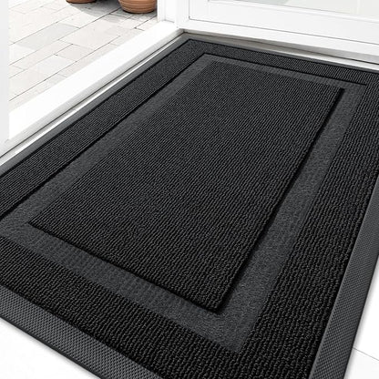 OLANLY Front Door Mat Indoor Outdoor Entrance, Waterproof All-Season, All-Weather Doormat, Sturdy Natural Rubber, Low Profile, Easy Clean Patio Porch Entryway Mat, 71x23, Jet Black
