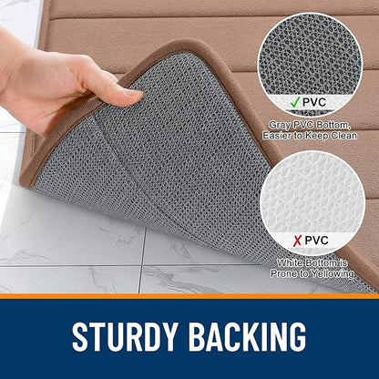 OLANLY Memory Foam Long Bathroom Rugs Runner 47x24, Super Soft Absorbent Bath Mat, Quick Dry, Machine Washable Shower Floor Rugs, Bathmat Carpet, Bathroom Home Decor Accessories, Mocha