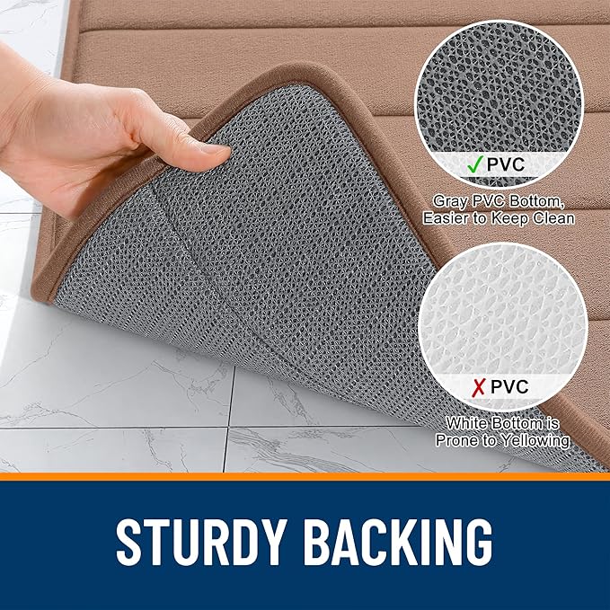 OLANLY Memory Foam Bath Mat 24x16, Super Soft Absorbent Bathroom Rugs, Quick Dry, Machine Washable Shower Floor Rugs, Bathmat Carpet, Bathroom Home Decor Accessories, Mocha