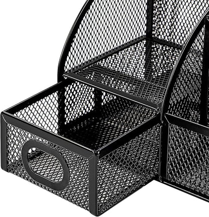 Amazon Basics Pen Holder and Desk Organizer, Office Supplies Storage Caddy, 9.1" x 5.9" x 5.5", Black