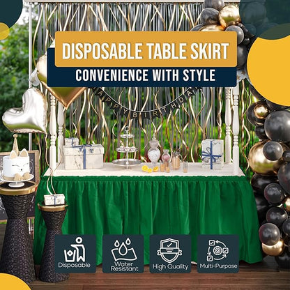 Exquisite Ruffle Table Skirt Emerald Green 2 Pack 14 Ft Long Table Skirts for Rectangle Tables 6ft Plus or Round Tables Skirts with Adhesive Strip for Gender Reveal Decor & Happy Birthday Parties