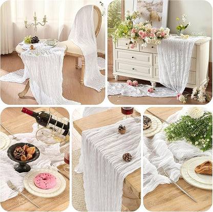 6 Pack Cheesecloth Table Runner 120 Inch Boho Rustic Gauze 10 FT White Cheese Cloths Table Runners Decorations for Spring Summer Birthday Party Baby Shower Wedding Holiday Home Decor