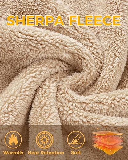 Boladeci Men's Full Sherpa Lined Crewneck Sweatshirts Heavy-weight Fleece Pullover Thick Thermal Long Sleeve Cotton