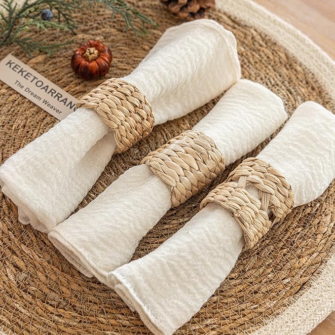 Cheesecloth Napkins 17x17 Inches Cloth Napkins Handmade Washable Reusable for Dinner Wedding Baby Bridal Shower Party Boho Decorations Bulk Set of 6 Ivory Cream White