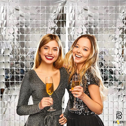 Large Shimmer Silver Backdrop - Pack of 2 | Silver Fringe Backdrop Curtain, New Years Eve Party Supplies 2026, Chirstmas Decorations, Birthday, Bachelerotte Disco Party Decorations