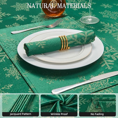 Cloth Napkins Set of 8–Square Jacquard Sparkling Metallic Snowflake Fabric Polyester Washable Reusable Cloth Napkins for Kitchen Dinner Dining Restaurant Wedding Table(Hunter Gold/17x17 Inch)