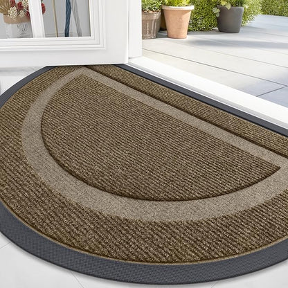 OLANLY Half Circle Door Mat Indoor Outdoor Entrance Welcome, Waterproof All-Season, All-Weather Doormat, Sturdy Natural Rubber, Low Profile, Easy Clean Patio Porch Entryway Mat, 59x35, Brown