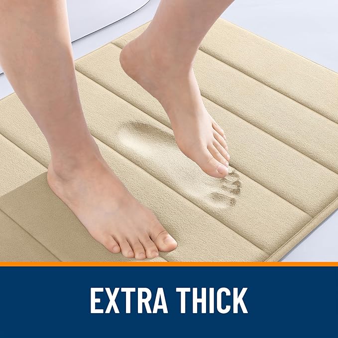 OLANLY Memory Foam Toilet Rugs U Shaped 24x20, Super Soft Absorbent Contour Bath Rugs, Quick Dry, Machine Washable Toilet Mat, Bathmat Floor Carpet, Bathroom Home Decor Accessories, Beige