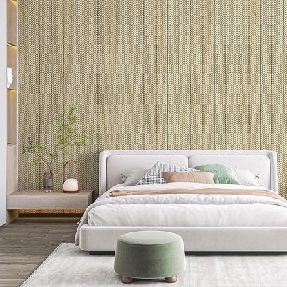 Art3d 4-Pack Glue-On Herringbone Wainscoting Panel for Interior Wall Decor - 104 x 12 Inch Polystyrene Ultralight Slim Slat Wall Panels for Living Room Bedroom, Oak