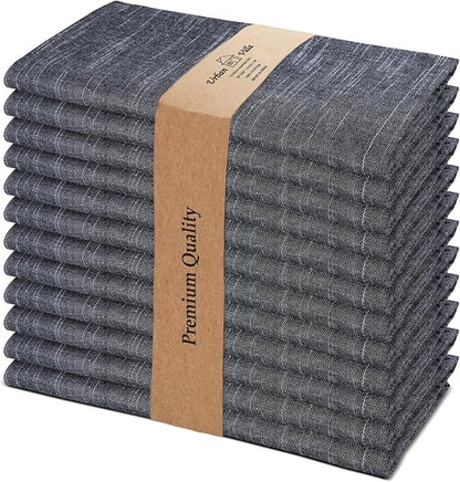 Urban Villa Cloth Napkins Set of 12 20x20 Inches 100% Cotton Napkins Cloth Washable Durable Reusable Absorbent Table Dinner Napkins Cloth for Hotel Lunch Restaurant Weddings Parties - Black Chambray