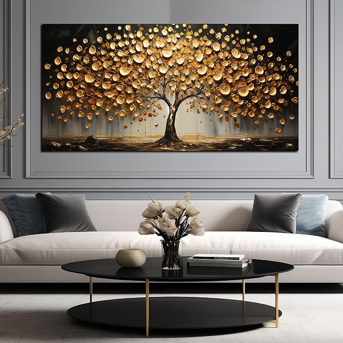 Gold Tree Wall Pictures for Living Room Large Print Painting Wall Art Bedroom Office Wall Decor 29 x 59 Inch Wrapped Canvas